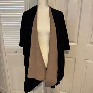 Moss Rose Reversible Shawl Wrap Black Tan Draped Poncho OSFM Viscose Blend NWT